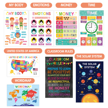 Educational Wall Posters for Kids — 18-Pack Learning Charts (ABCs, Numbers, Shapes & More)