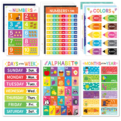Educational Wall Posters for Kids — 18-Pack Learning Charts (ABCs, Numbers, Shapes & More)