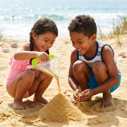Kids building sand castles together with Castle Cones sand toy